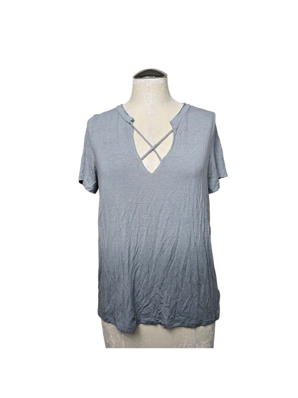 American Eagle Outfitters Striped Ombre Criss Cross Short Sleeve Shirt M